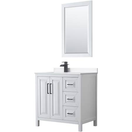 A large image of the Wyndham Collection WCV252536S-Left-VCA-M24 White / White Cultured Marble Top / Matte Black Hardware