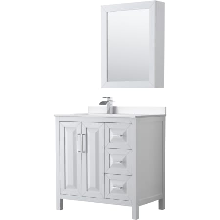 A large image of the Wyndham Collection WCV252536S-Left-VCA-MED White / Carrara Cultured Marble Top / Polished Chrome Hardware