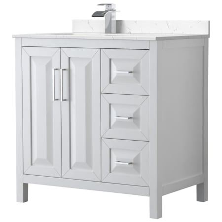 A large image of the Wyndham Collection WCV252536S-Left-VCA-MXX White / Carrara Cultured Marble Top / Polished Chrome Hardware