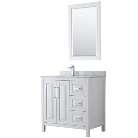 A large image of the Wyndham Collection WCV252536SUNSM24 White / White Carrara Marble Top / Polished Chrome Hardware
