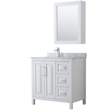 A large image of the Wyndham Collection WCV252536SUNSMED White / White Carrara Marble Top / Polished Chrome Hardware