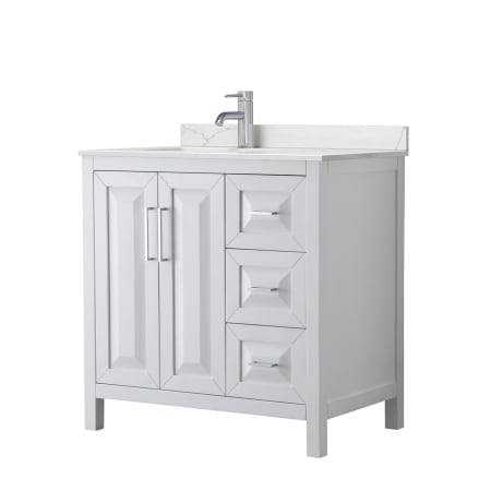 A large image of the Wyndham Collection WCV252536S-QTZ-UNSMXX White / Giotto Quartz Top / Polished Chrome Hardware