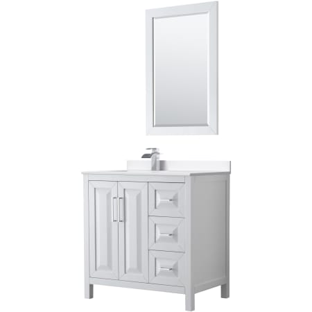 A large image of the Wyndham Collection WCV252536S-Left-VCA-M24 White / White Cultured Marble Top / Polished Chrome Hardware