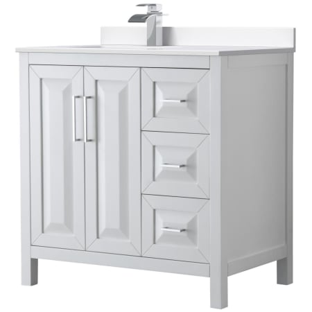 A large image of the Wyndham Collection WCV252536S-Left-VCA-MXX White / White Cultured Marble Top / Polished Chrome Hardware