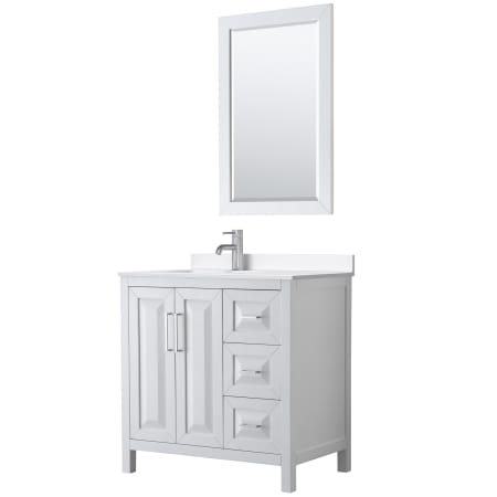 A large image of the Wyndham Collection WCV252536S-QTZ-UNSM24 White / White Quartz Top / Polished Chrome Hardware