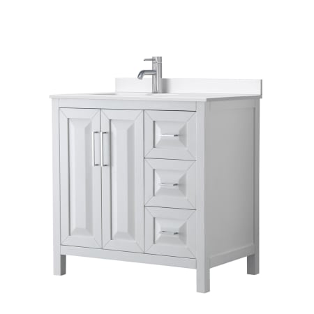 A large image of the Wyndham Collection WCV252536S-QTZ-UNSMXX White / White Quartz Top / Polished Chrome Hardware