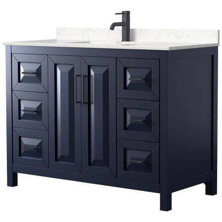 A large image of the Wyndham Collection WCV252548S-VCA-MXX Dark Blue / Carrara Cultured Marble Top / Matte Black Hardware