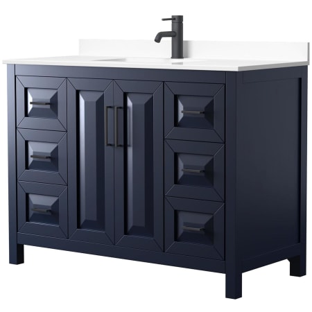 A large image of the Wyndham Collection WCV252548S-VCA-MXX Dark Blue / White Cultured Marble Top / Matte Black Hardware