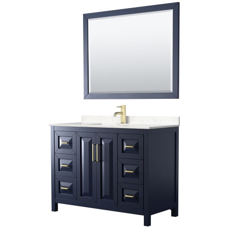 A large image of the Wyndham Collection WCV252548S-VCA-M46 Dark Blue / Carrara Cultured Marble Top / Brushed Gold Hardware