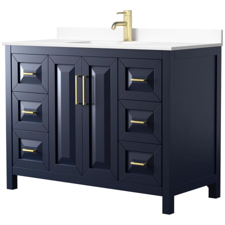 A large image of the Wyndham Collection WCV252548S-VCA-MXX Dark Blue / White Cultured Marble Top / Brushed Gold Hardware