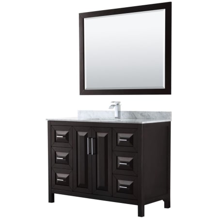 A large image of the Wyndham Collection WCV252548SUNSM46 Dark Espresso / White Carrara Marble Top / Polished Chrome Hardware