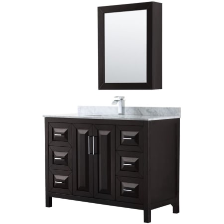 A large image of the Wyndham Collection WCV252548SUNSMED Dark Espresso / White Carrara Marble Top / Polished Chrome Hardware