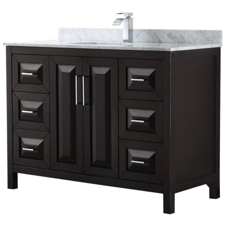A large image of the Wyndham Collection WCV252548SUNSMXX Dark Espresso / White Carrara Marble Top / Polished Chrome Hardware