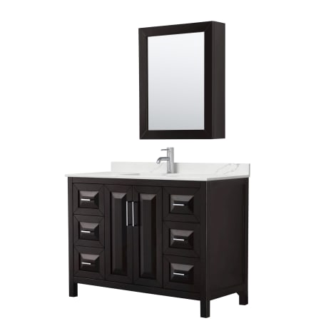 A large image of the Wyndham Collection WCV252548S-QTZ-UNSMED Dark Espresso / Giotto Quartz Top / Polished Chrome Hardware