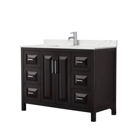 A large image of the Wyndham Collection WCV252548S-QTZ-UNSMXX Dark Espresso / Giotto Quartz Top / Polished Chrome Hardware