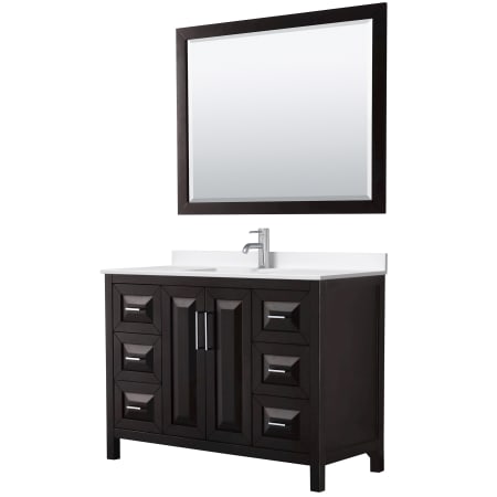 A large image of the Wyndham Collection WCV252548S-QTZ-UNSM46 Dark Espresso / White Quartz Top / Polished Chrome Hardware