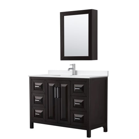 A large image of the Wyndham Collection WCV252548S-QTZ-UNSMED Dark Espresso / White Quartz Top / Polished Chrome Hardware