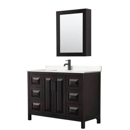 A large image of the Wyndham Collection WCV252548S-VCA-MED Dark Espresso / Carrara Cultured Marble Top / Matte Black Hardware