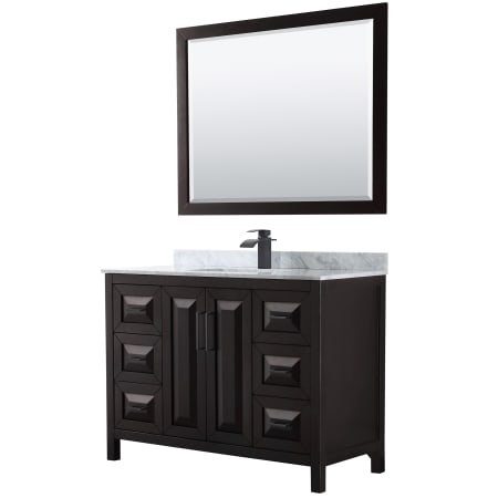 A large image of the Wyndham Collection WCV252548SUNSM46 Dark Espresso / White Carrara Marble Top / Matte Black Hardware