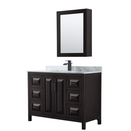A large image of the Wyndham Collection WCV252548SUNSMED Dark Espresso / White Carrara Marble Top / Matte Black Hardware