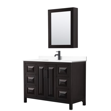 A large image of the Wyndham Collection WCV252548S-VCA-MED Dark Espresso / White Cultured Marble Top / Matte Black Hardware