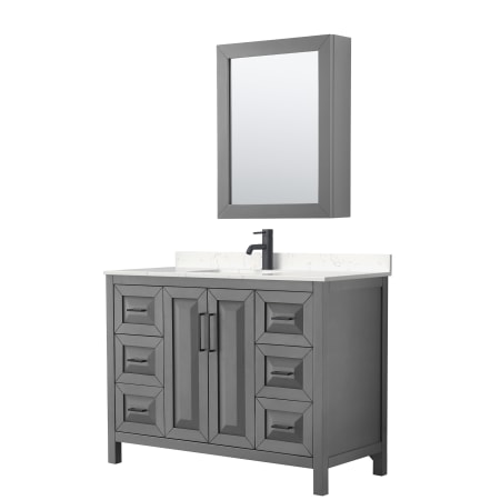 A large image of the Wyndham Collection WCV252548S-VCA-MED Dark Gray / Carrara Cultured Marble Top / Matte Black Hardware