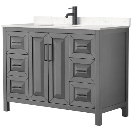 A large image of the Wyndham Collection WCV252548S-VCA-MXX Dark Gray / Carrara Cultured Marble Top / Matte Black Hardware