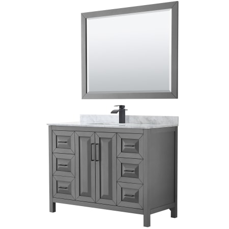A large image of the Wyndham Collection WCV252548SUNSM46 Dark Gray / White Carrara Marble Top / Matte Black Hardware