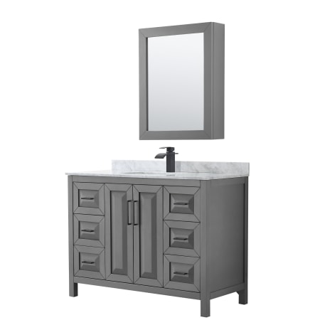 A large image of the Wyndham Collection WCV252548SUNSMED Dark Gray / White Carrara Marble Top / Matte Black Hardware