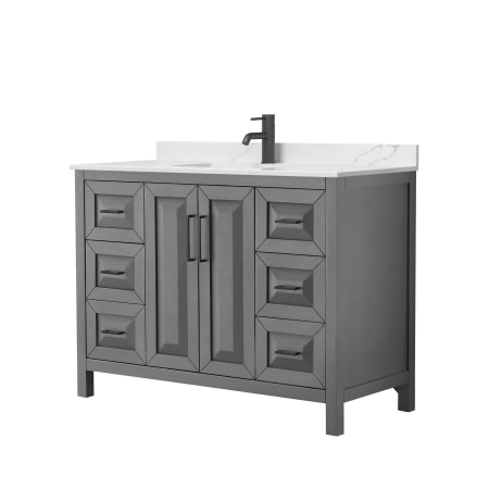 A large image of the Wyndham Collection WCV252548S-QTZ-UNSMXX Dark Gray / Giotto Quartz Top / Matte Black Hardware