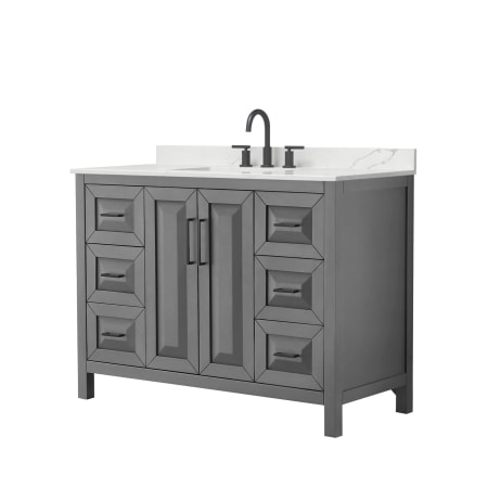 A large image of the Wyndham Collection WCV252548S-QTZ-US3MXX Dark Gray / Giotto Quartz Top / Matte Black Hardware