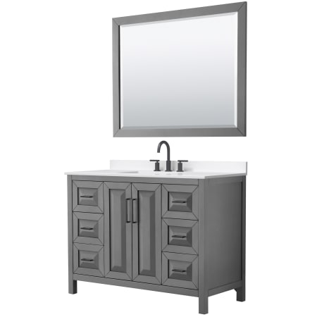 A large image of the Wyndham Collection WCV252548S-QTZ-US3M46 Dark Gray / White Quartz Top / Matte Black Hardware