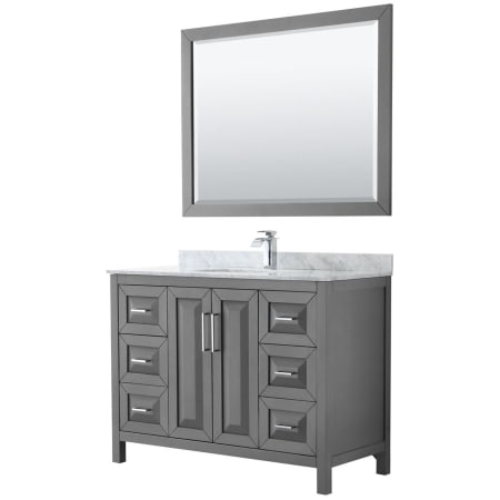 A large image of the Wyndham Collection WCV252548SUNSM46 Dark Gray / White Carrara Marble Top / Polished Chrome Hardware