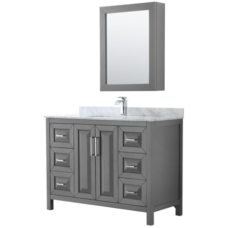 A large image of the Wyndham Collection WCV252548SUNSMED Dark Gray / White Carrara Marble Top / Polished Chrome Hardware