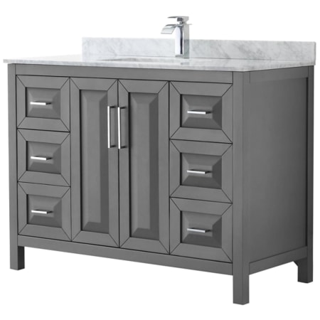 A large image of the Wyndham Collection WCV252548SUNSMXX Dark Gray / White Carrara Marble Top / Polished Chrome Hardware