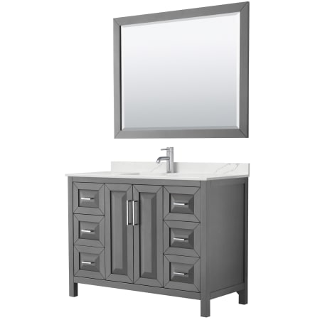 A large image of the Wyndham Collection WCV252548S-QTZ-UNSM46 Dark Gray / Giotto Quartz Top / Polished Chrome Hardware