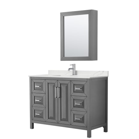 A large image of the Wyndham Collection WCV252548S-QTZ-UNSMED Dark Gray / Giotto Quartz Top / Polished Chrome Hardware