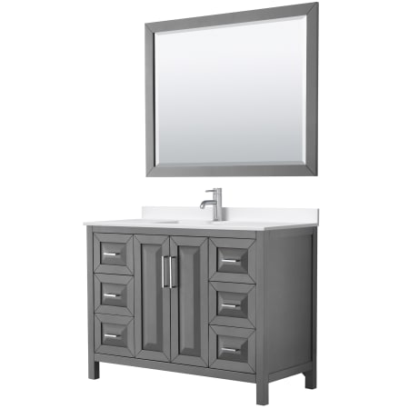 A large image of the Wyndham Collection WCV252548S-QTZ-UNSM46 Dark Gray / White Quartz Top / Polished Chrome Hardware