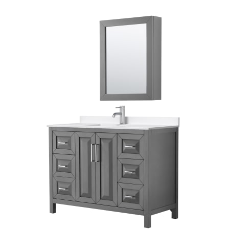 A large image of the Wyndham Collection WCV252548S-QTZ-UNSMED Dark Gray / White Quartz Top / Polished Chrome Hardware