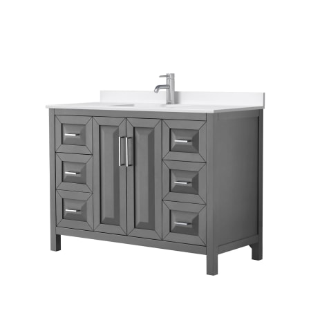 A large image of the Wyndham Collection WCV252548S-QTZ-UNSMXX Dark Gray / White Quartz Top / Polished Chrome Hardware