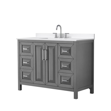 A large image of the Wyndham Collection WCV252548S-QTZ-US3MXX Dark Gray / White Quartz Top / Polished Chrome Hardware