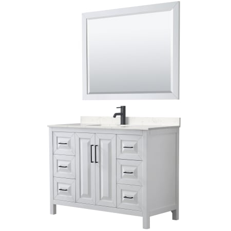 A large image of the Wyndham Collection WCV252548S-VCA-M46 White / Carrara Cultured Marble Top / Matte Black Hardware