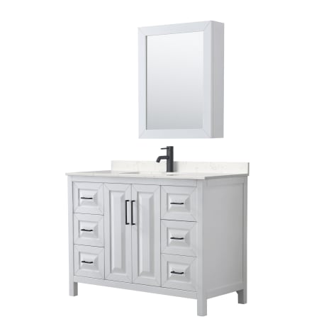 A large image of the Wyndham Collection WCV252548S-VCA-MED White / Carrara Cultured Marble Top / Matte Black Hardware