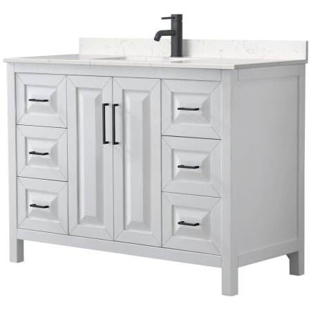 A large image of the Wyndham Collection WCV252548S-VCA-MXX White / Carrara Cultured Marble Top / Matte Black Hardware