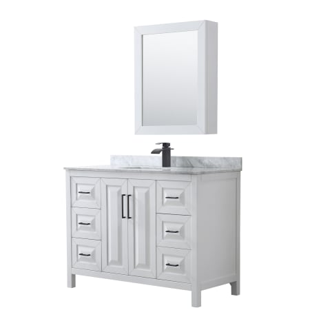 A large image of the Wyndham Collection WCV252548SUNSMED White / White Carrara Marble Top / Matte Black Hardware