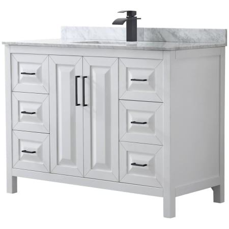 A large image of the Wyndham Collection WCV252548SUNSMXX White / White Carrara Marble Top / Matte Black Hardware