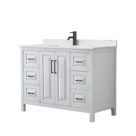 A large image of the Wyndham Collection WCV252548S-QTZ-UNSMXX White / Giotto Quartz Top / Matte Black Hardware