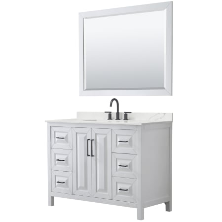 A large image of the Wyndham Collection WCV252548S-QTZ-US3M46 White / Giotto Quartz Top / Matte Black Hardware