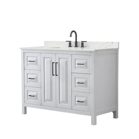 A large image of the Wyndham Collection WCV252548S-QTZ-US3MXX White / Giotto Quartz Top / Matte Black Hardware