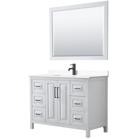 A large image of the Wyndham Collection WCV252548S-VCA-M46 White / White Cultured Marble Top / Matte Black Hardware